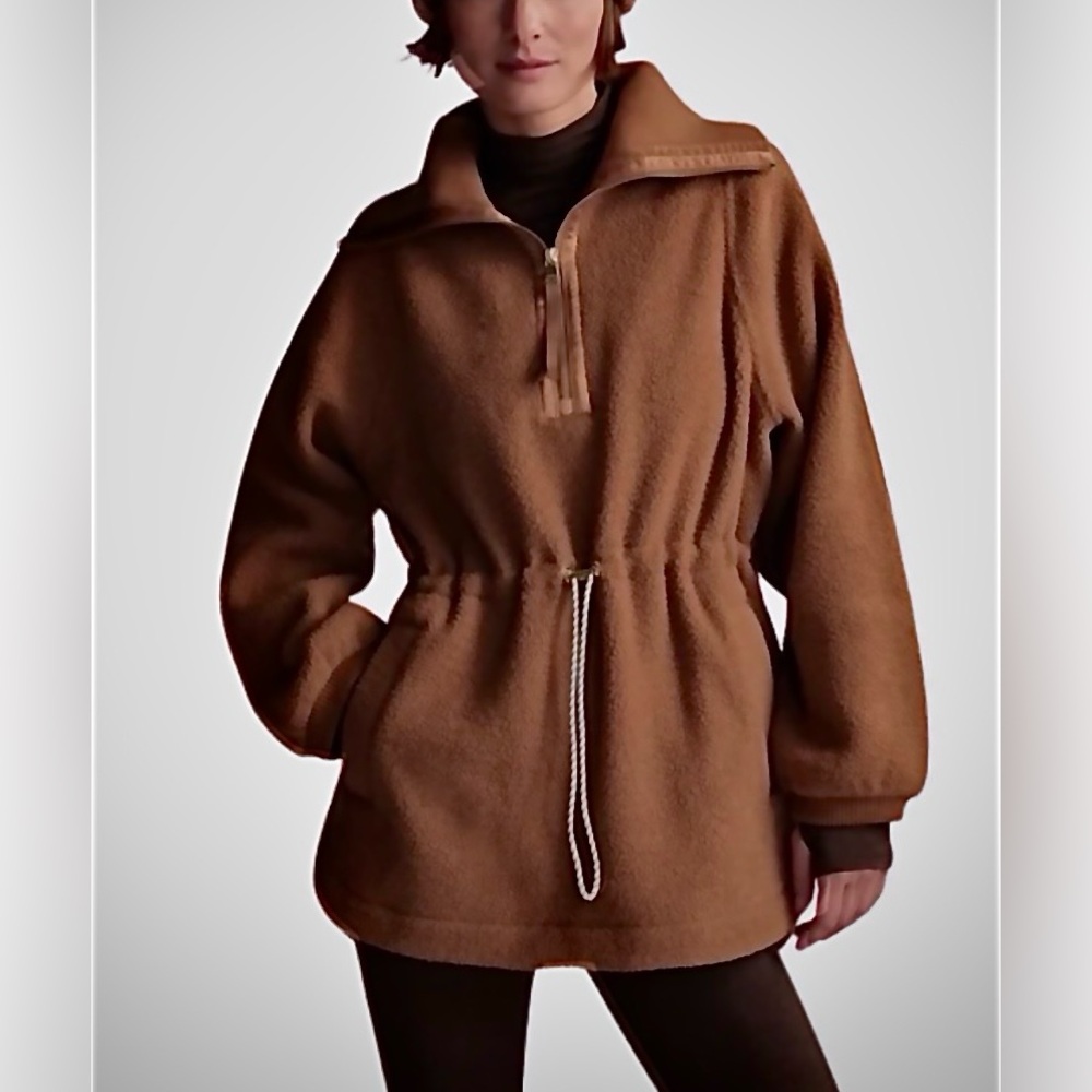 NWT Bailey half-zip fleece Fullover sweatshirt Drawcord waist In Chocolate Siz M